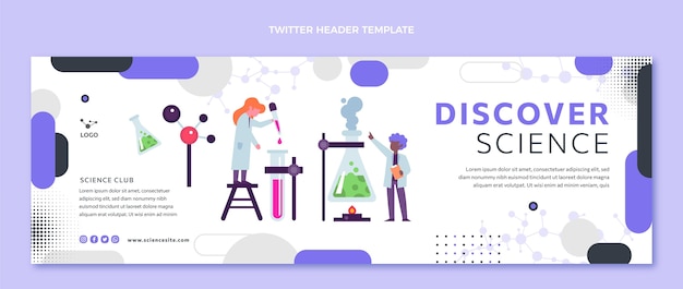 Vettore gratuito intestazione twitter di scienza del design piatto