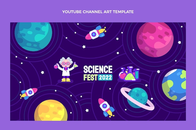 Vettore gratuito modello di arte del canale youtube di scienza del design piatto