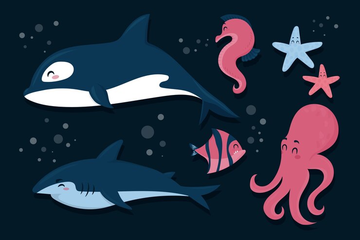 Free Vector flat design sea animals collection