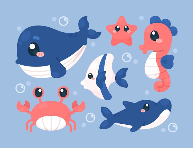 Flat design sea animals collection