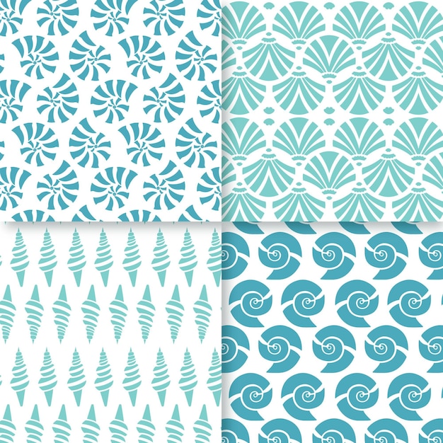 Free vector flat design seamless seashell patterns