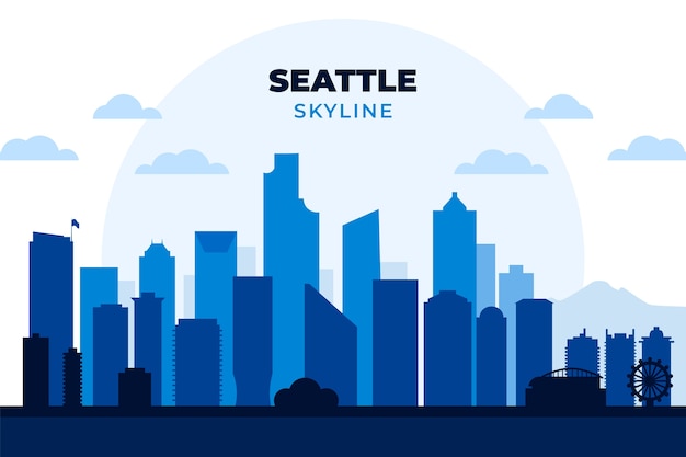 Flat Design Seattle Skyline Silhouette – Vector Templates