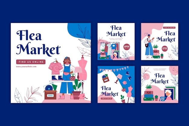 Flat design second-hand flea market instagram posts