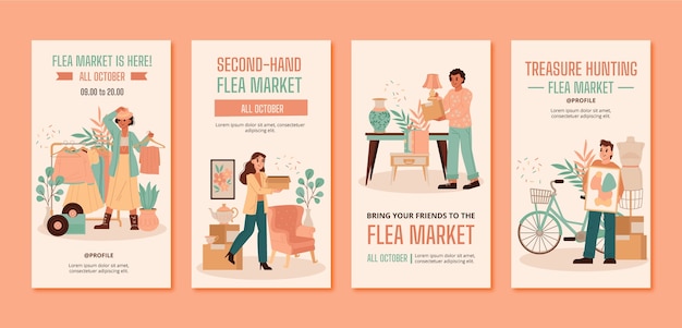 Flat design second-hand flea market instagram stories