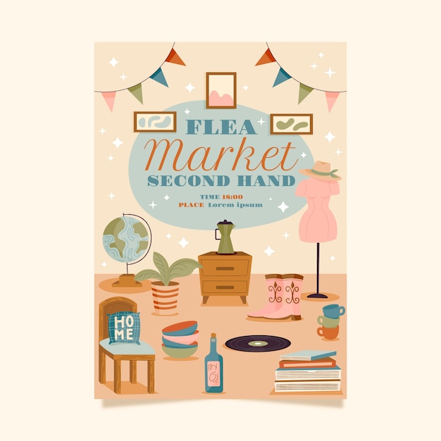 Free vector flat design second-hand flea market invitation