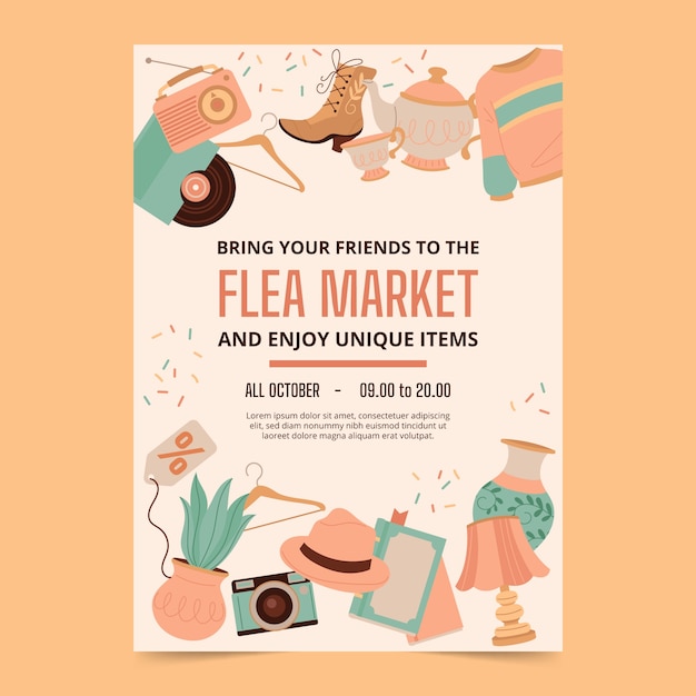 Free vector flat design second-hand flea market invitation