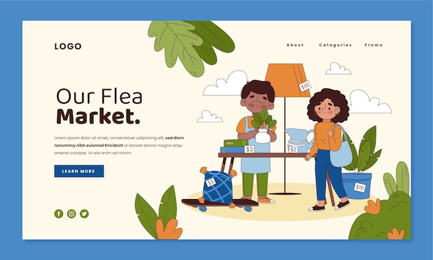 Free vector flat design second-hand flea market landing page