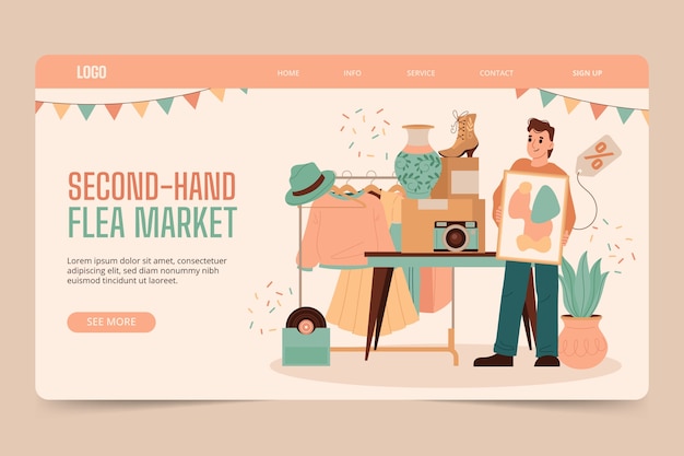 Free vector flat design second-hand flea market landing page