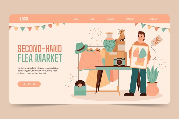 Flat design second-hand flea market landing page