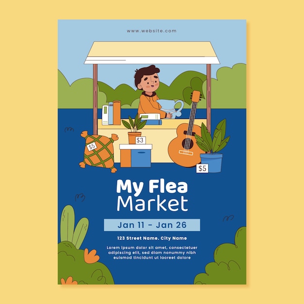 Free vector flat design second-hand flea market poster