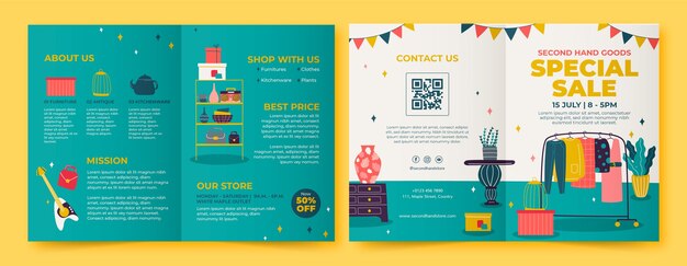 Flat design second hand shop brochure