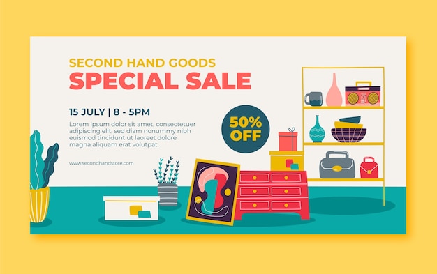 Free vector flat design second hand shop facebook template