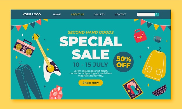 Flat design second hand shop landing page