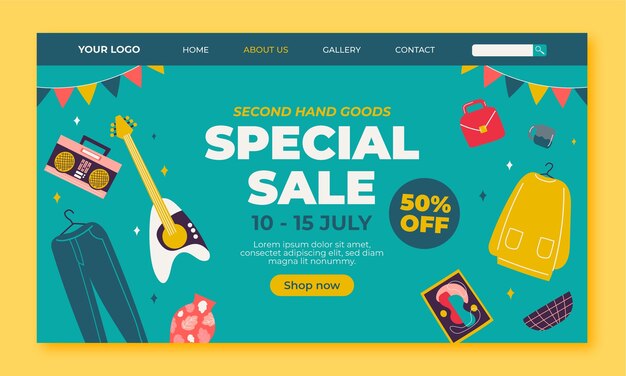 Flat design second hand shop landing page