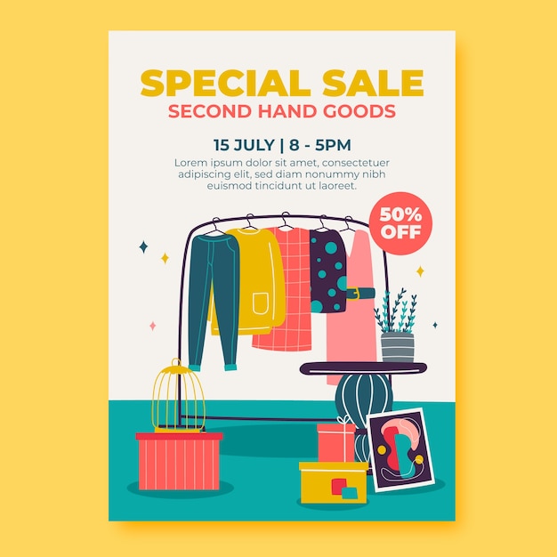 Flat design second hand shop poster