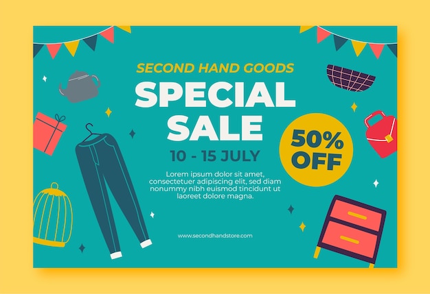 Free vector flat design second hand shop sale banner