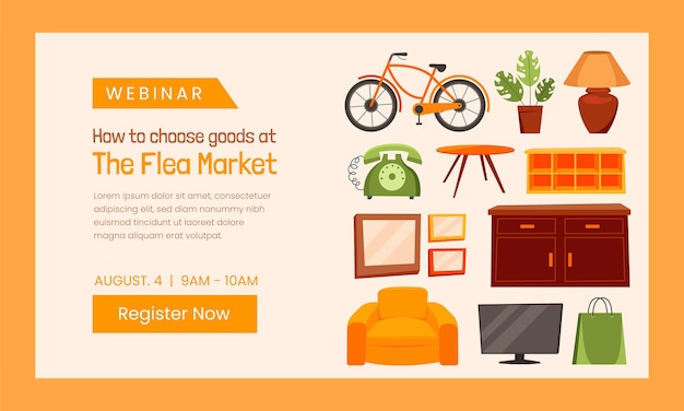 Free vector flat design second hand shop webinar