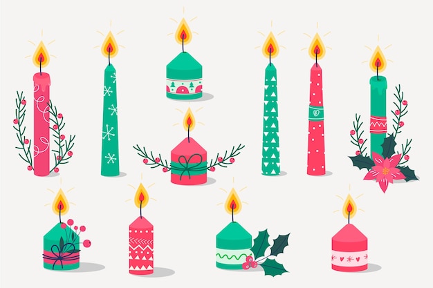 Flat design set christmas candle