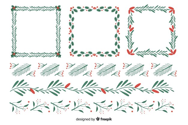 Flat design set christmas frames and borders