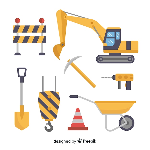 Free vector flat design set of construction equipment