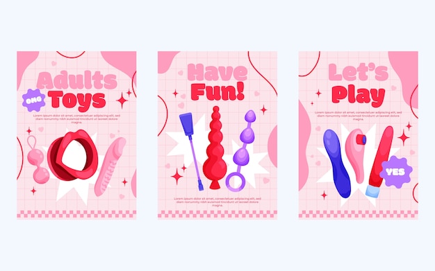 Flat design sex toys card set