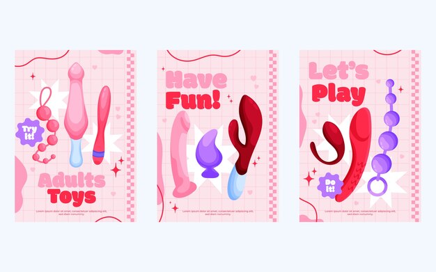 Flat design sex toys card set