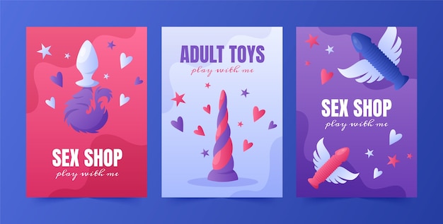 Бесплатное векторное изображение Набор карточек с секс-игрушками в плоском дизайне