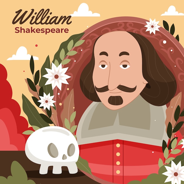 Illustrazione di Shakespeare design piatto