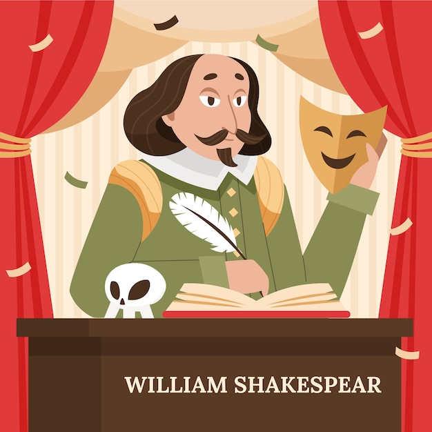 Vettore gratuito illustrazione di shakespeare design piatto