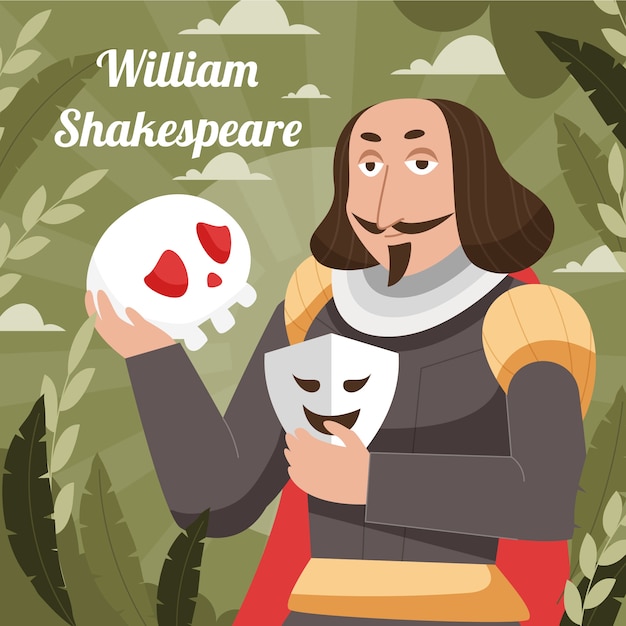 Vettore gratuito illustrazione di shakespeare design piatto