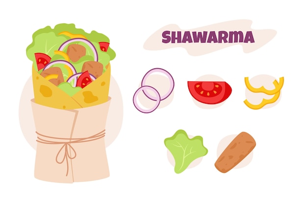 Flat design shawarma illustration