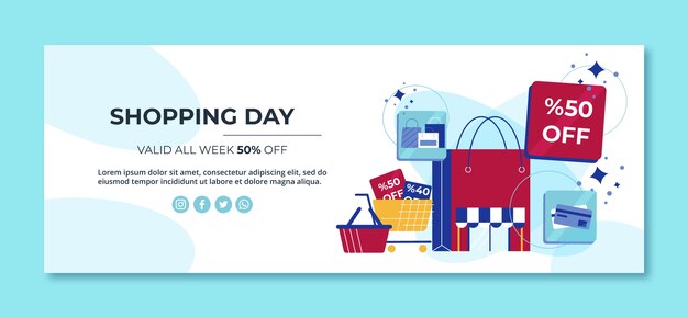 Flat design shopping center facebook cover