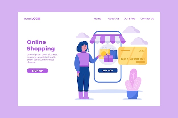 Flat design shopping center landing page