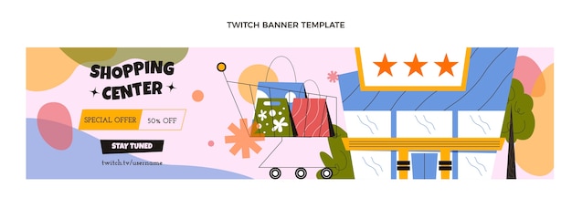 Free vector flat design shopping center twitch banner