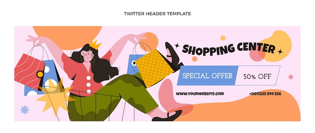 Flat design shopping center twitter header