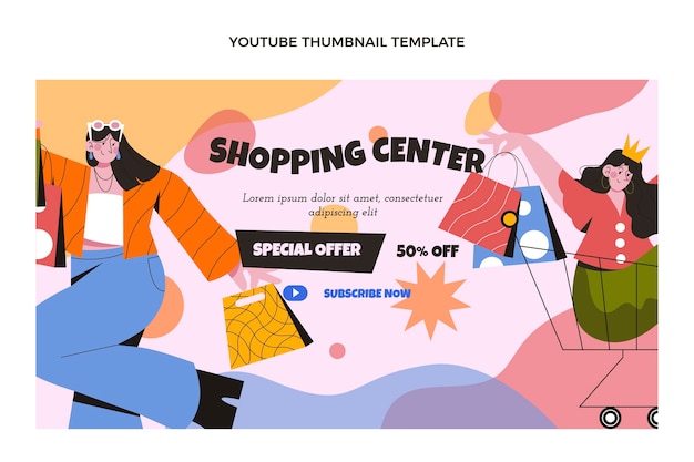 Free vector flat design shopping center youtube thumbnail