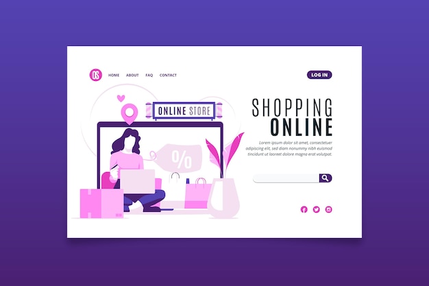 Free vector flat design shopping online landing page online store concept