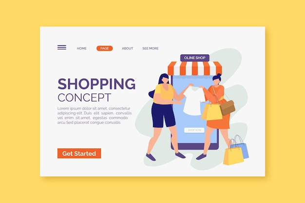 Design piatto shopping online stile landing page