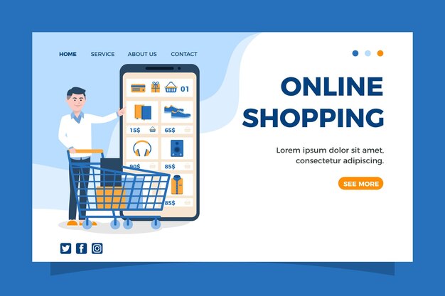 Flat design shopping online landing page template