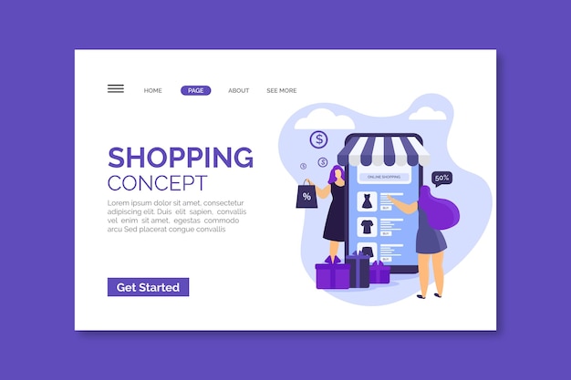 Free vector flat design shopping online landing page template