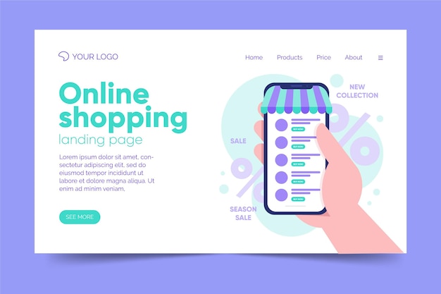 Vettore gratuito modello di pagina di destinazione online shopping design piatto