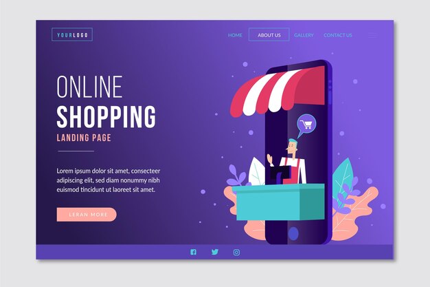 Flat design shopping online landing page template