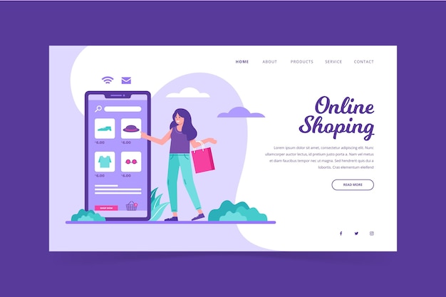 Flat design shopping online landing page