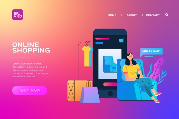 Flat design shopping online landing page