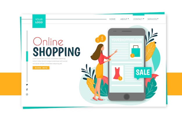 Flat design shopping online landing page