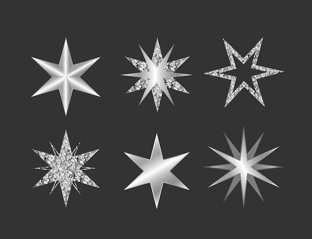 Flat design silver stars element collection