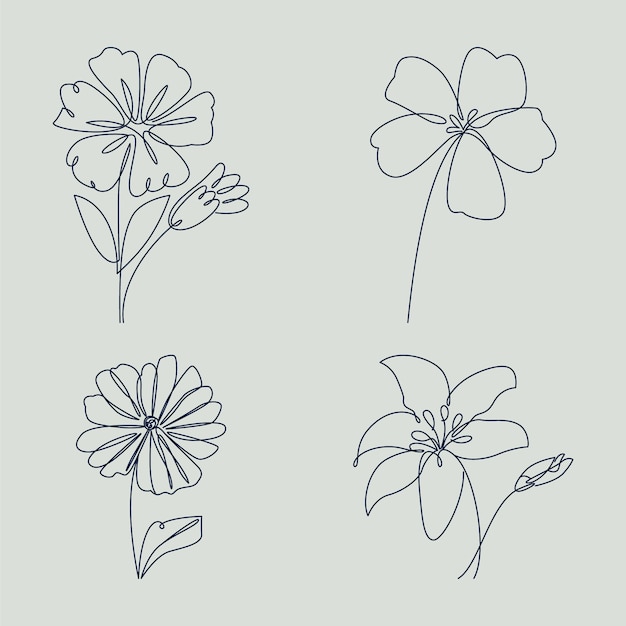 Бесплатное векторное изображение Плоский дизайн простой цветочный контур