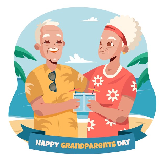 Flat design smiley grandparents illustration