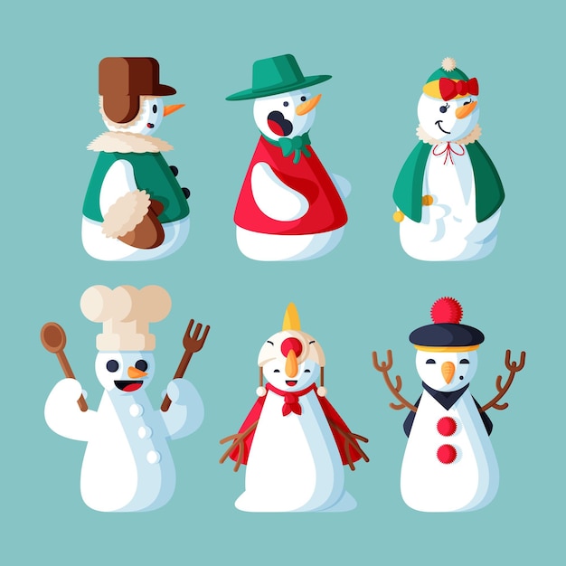 Flat design snowman character collection illustration