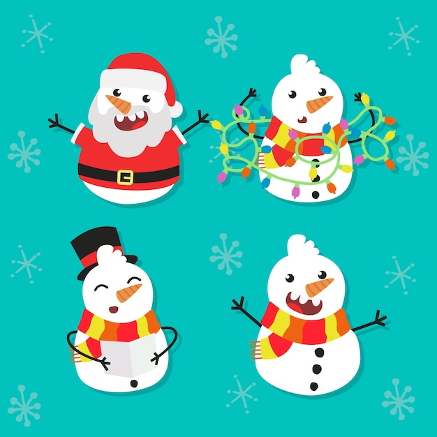 Flat design snowman character collection
